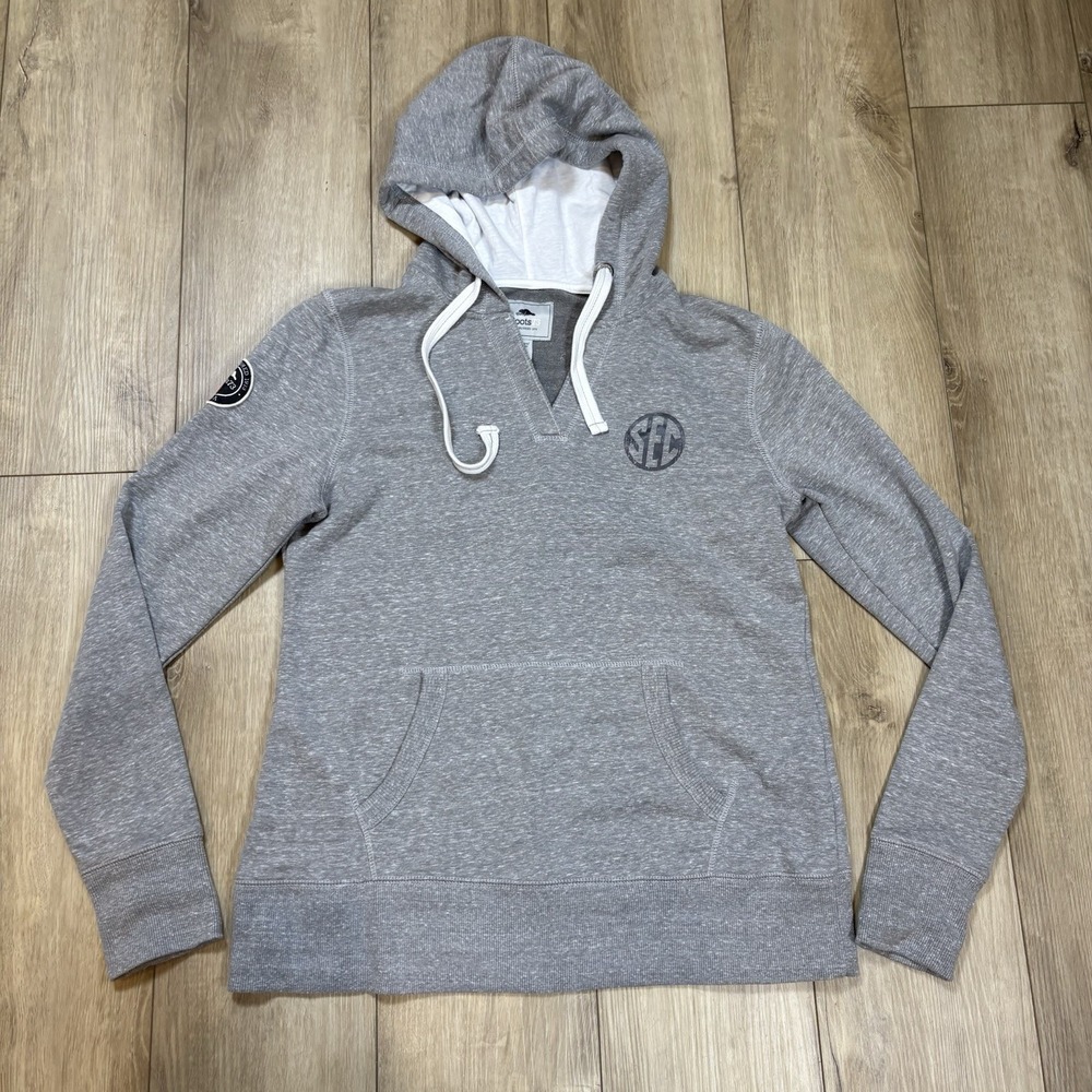 Roots Pullover Hoodie Size L Gray Heathered Womens V Neck Cotton SEC